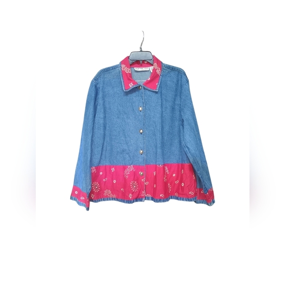 Denim Jacket with Red Bandana Trim - Picture 1 of 6